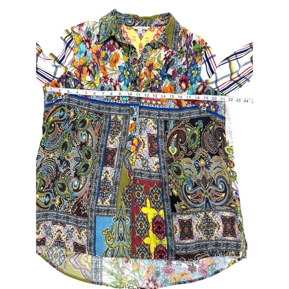 John Mark Mixed Pattern Button-Up Tunic Multicolor Top Boho Art Womens Size M - Picture 6 of 8